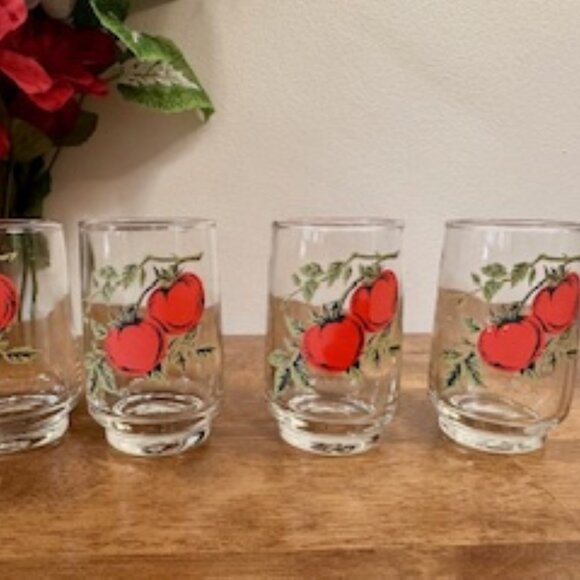 Vintage Dominion Glass Tomato Juice Tumblers Set of 4 Red Tomato Print Retro Dri - Picture 5 of 5